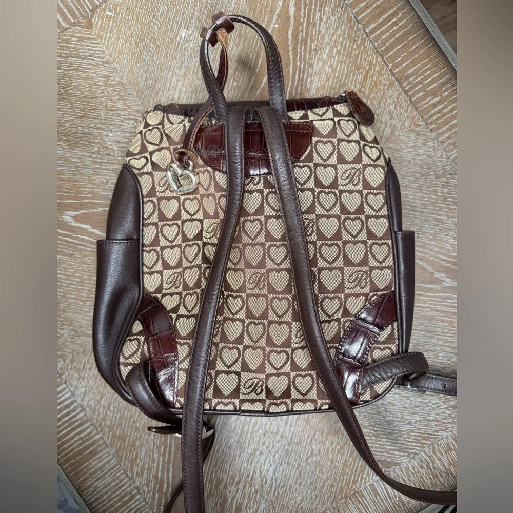 Brighton Heart Print Mini Backpack Brown Leather Trim Croc Flap Bag